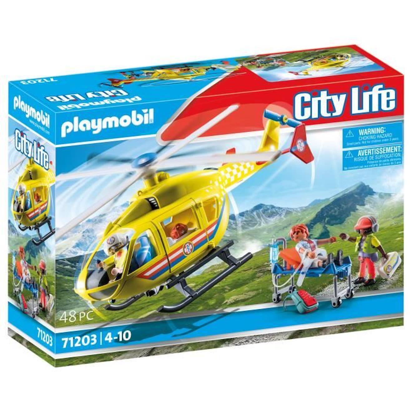 PLAYMOBIL - Playmobil 71203 Hélicoptère De Secours, Figurine, City Action Les Secouristes Bleu