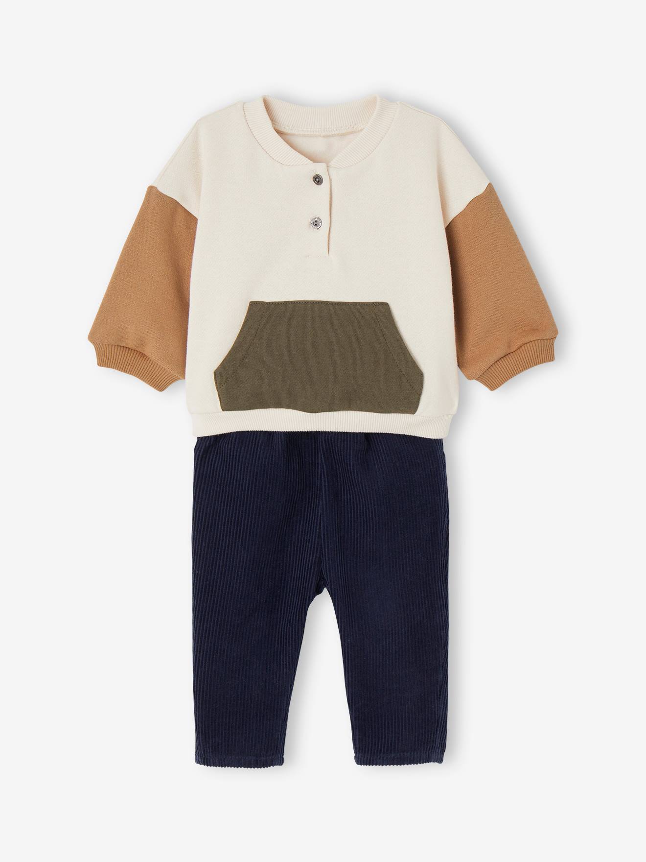 Ensemble bébé sweat en molleton + pantalon en velours vanille