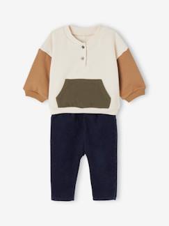 -Ensemble bébé sweat en molleton + pantalon en velours