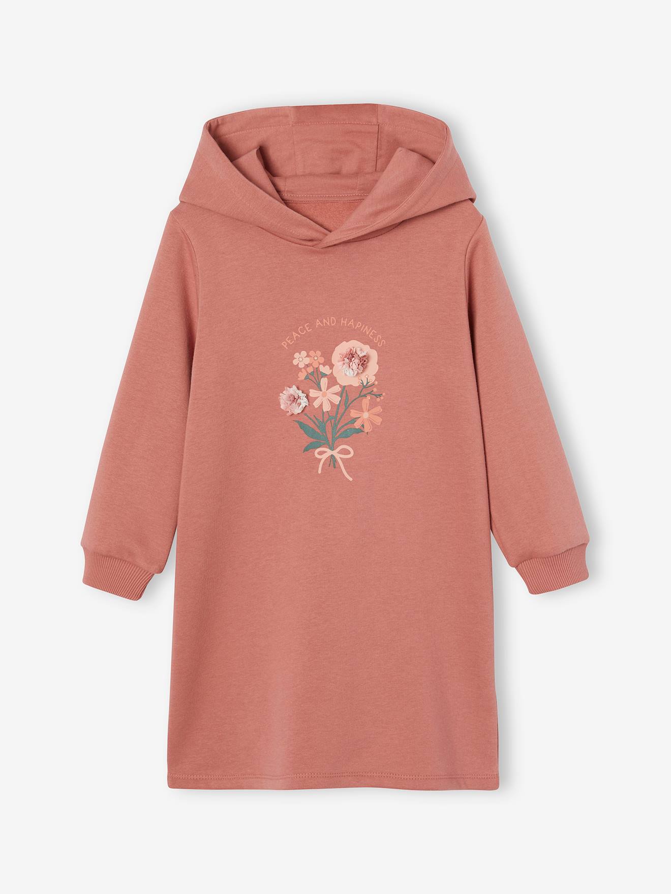 Robe à capuche en molleton fille détails fantaisie terracotta