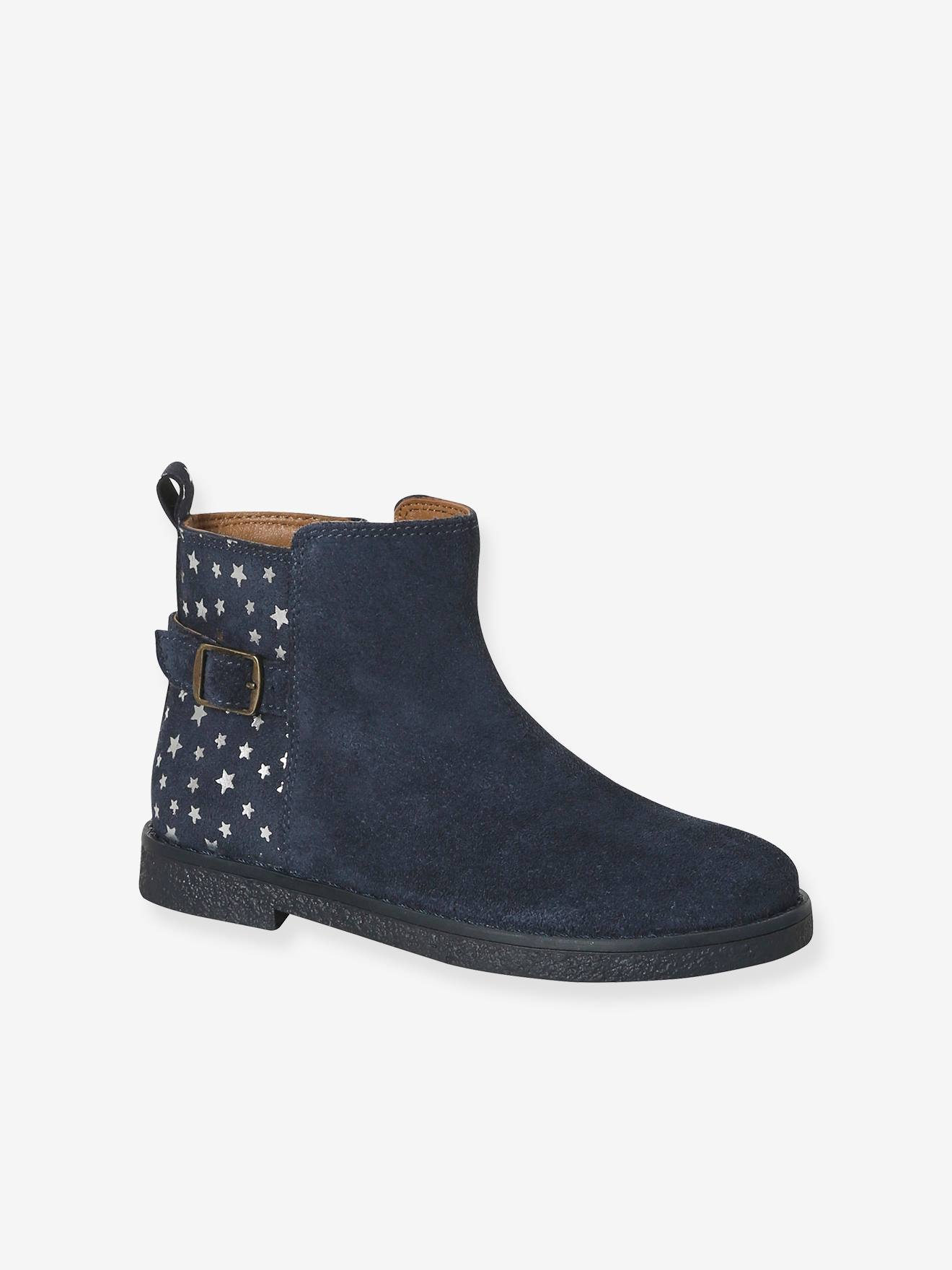 Boots fille cuir imprimé étoiles marine