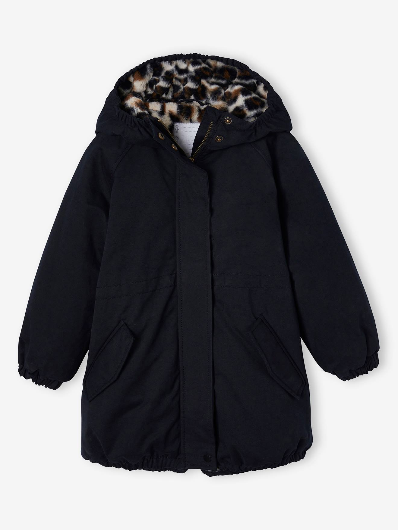 Vertbaudet - Parka à capuche fille doublée imitation fourrure noir