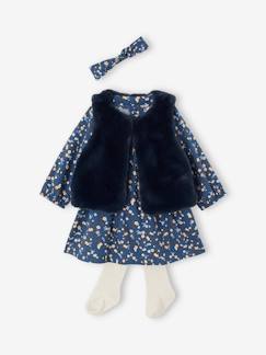 -Ensemble 4 pièces bébé robe + gilet réversible + bandeau + collants