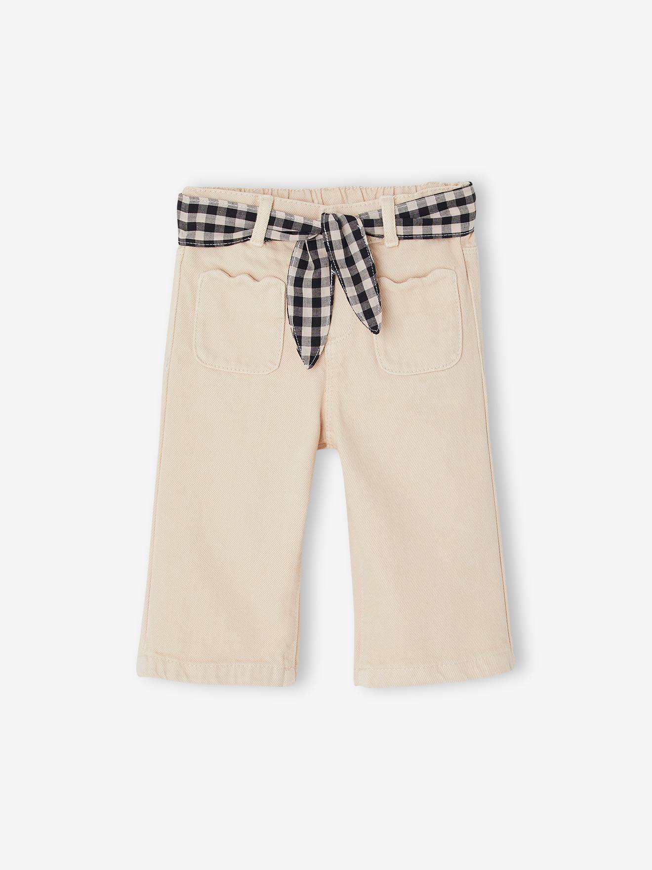 Pantalon large bébé fille beige poudré