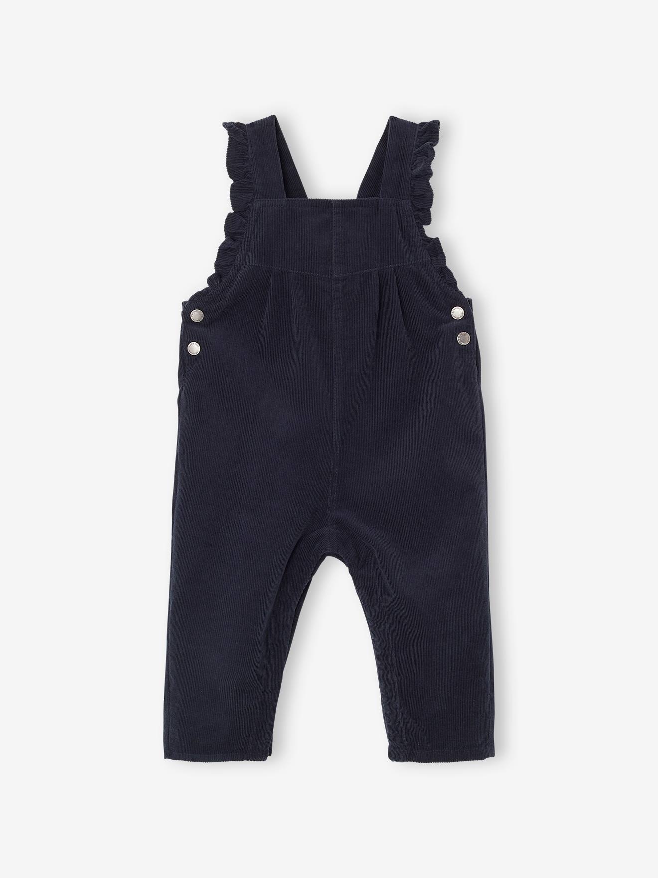 Salopette à volants bébé en velours bleu ardoise