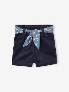 -Short en velours lisse ceinture à nouer à fleurs bébé