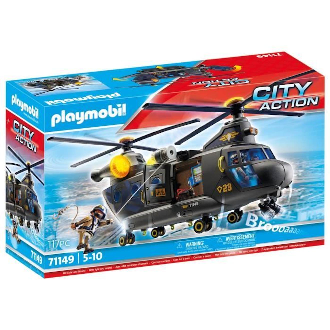 Playmobil 71149 Hélicoptère De Transport Des Forces Spéciales- - Les Policiers - City Action- Unité D'élite Noir