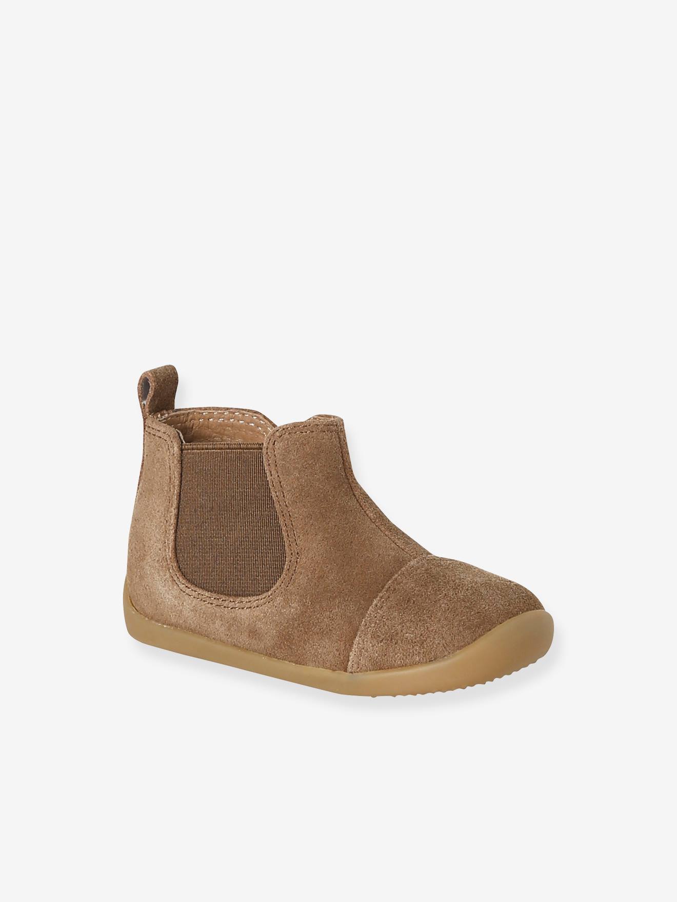 Boots souples en cuir zippées et élastiquées camel