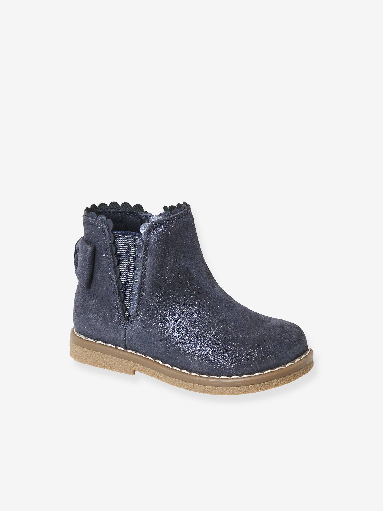 Boots cuir bébé fille élastiqués marine