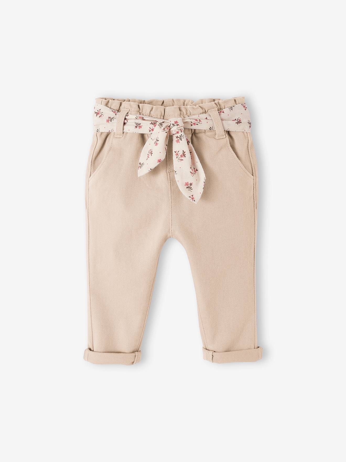 Pantalon avec ceinture en tissu bébé beige