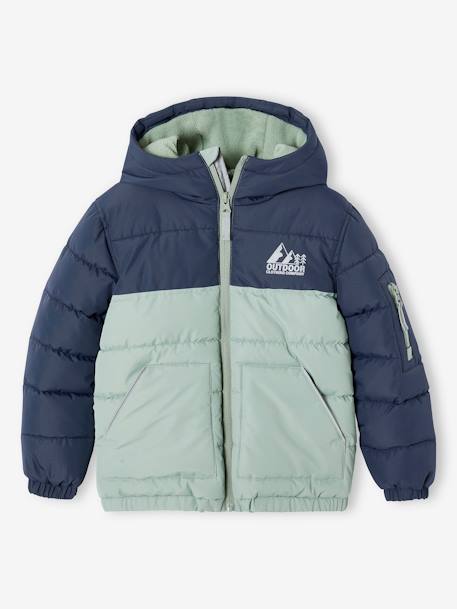 Doudoune garçon bicolore doublée polaire à capuche  - vertbaudet enfant