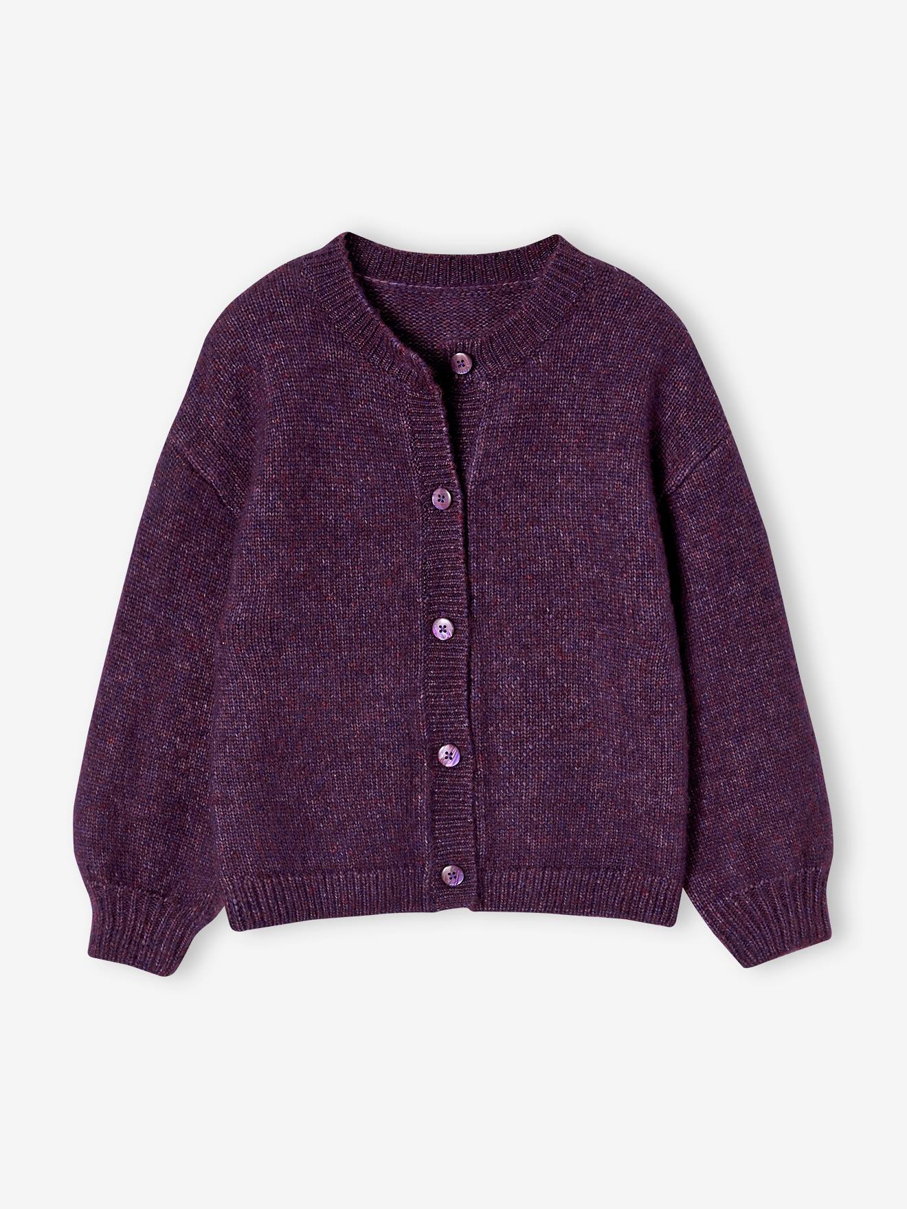 Gilet en maille mousseuse fille aubergine