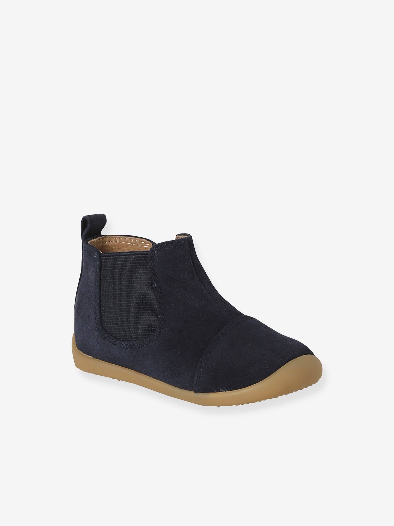 Boots souples en cuir zippées et élastiquées marine
