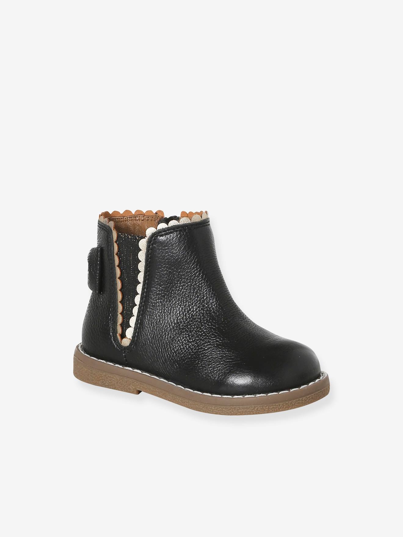 Boots cuir bébé fille élastiqués noir