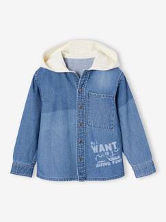 -Chemise à capuche animation patchs en denim garçon