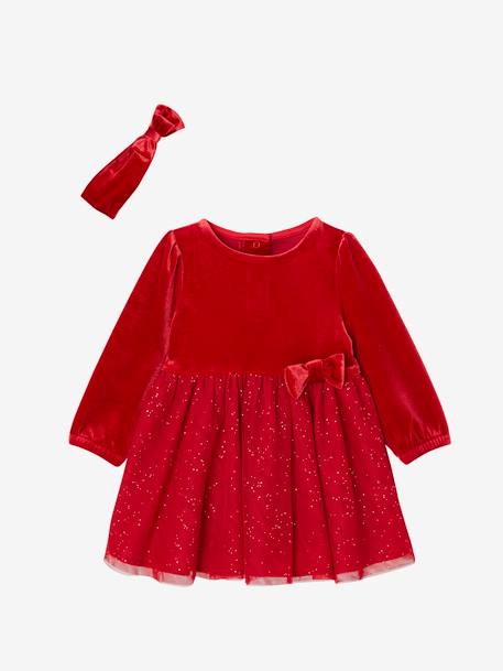 VERTBAUDET Coffret Cadeau Noël Pyjama Bébé Fille + Bandeau Rouge En Velours - 1M (54CM)