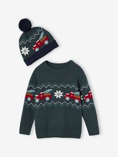 Pull Noël jacquard motifs ludiques garçon marine