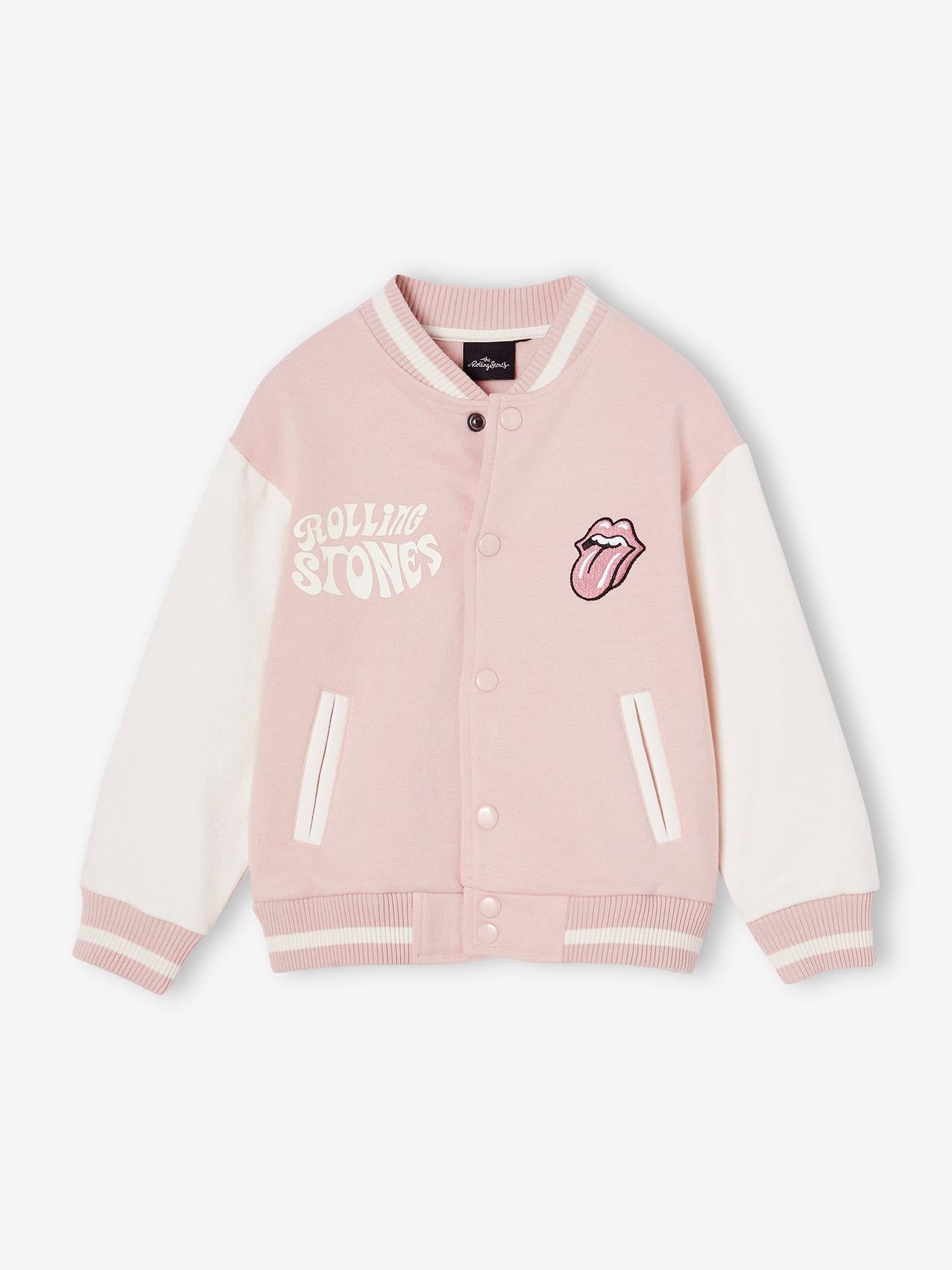 Blouson bombers Rolling Stones fille rose pâle