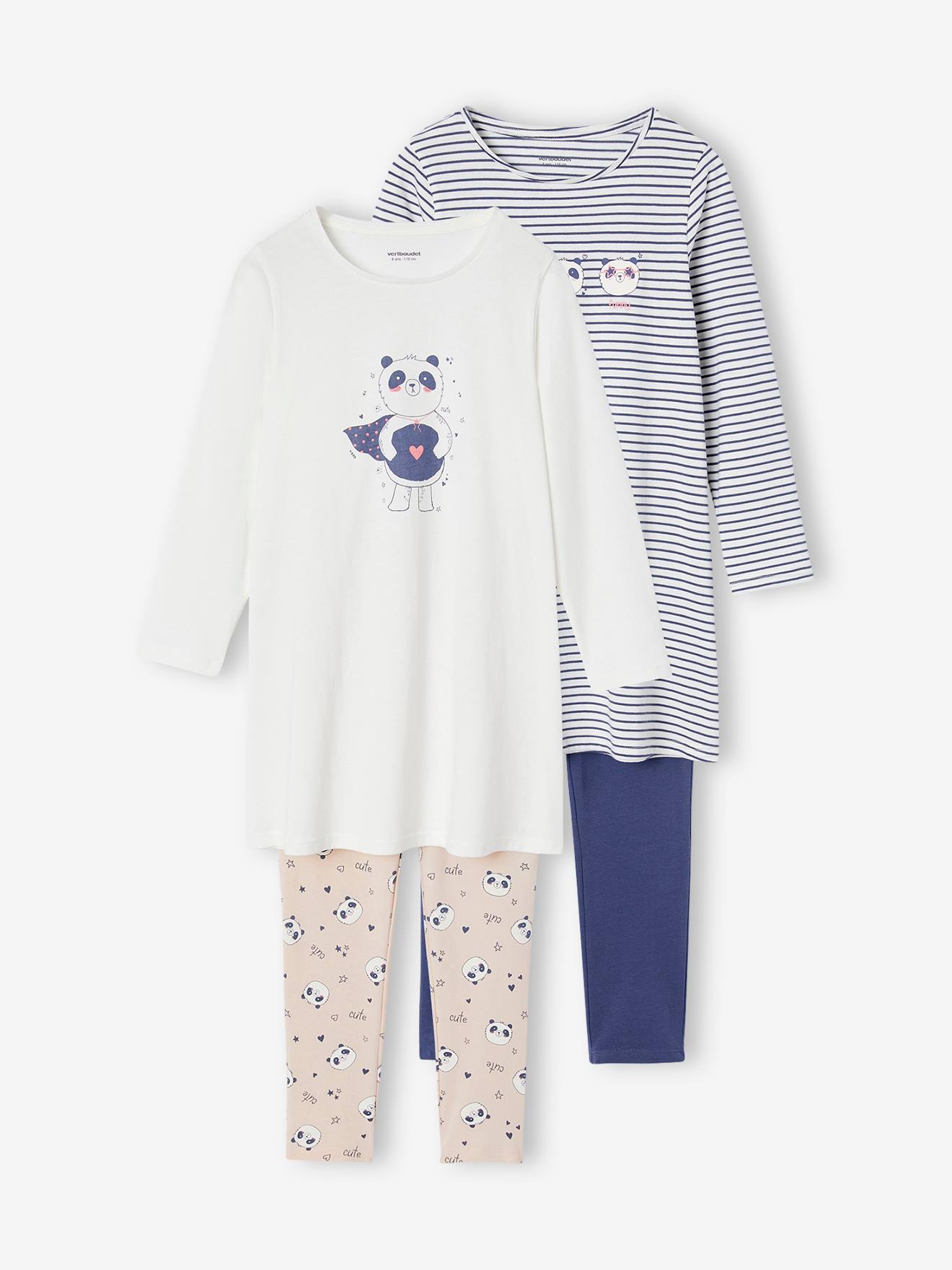 Lot de 2 chemises de nuit motif panda + leggings fille rose pâle