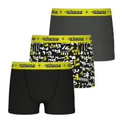 -Boxers Garçon ATHENA Trio Pop Noir-Imprimé-poivre - Lot de 3 - Ceinture graphique - Coton stretch