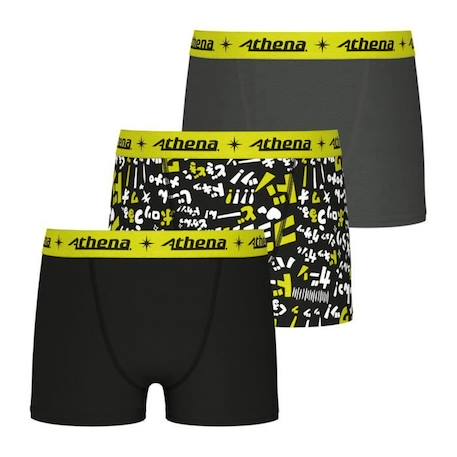 Garçon-Boxers Garçon ATHENA Trio Pop Noir-Imprimé-poivre - Lot de 3 - Ceinture graphique - Coton stretch