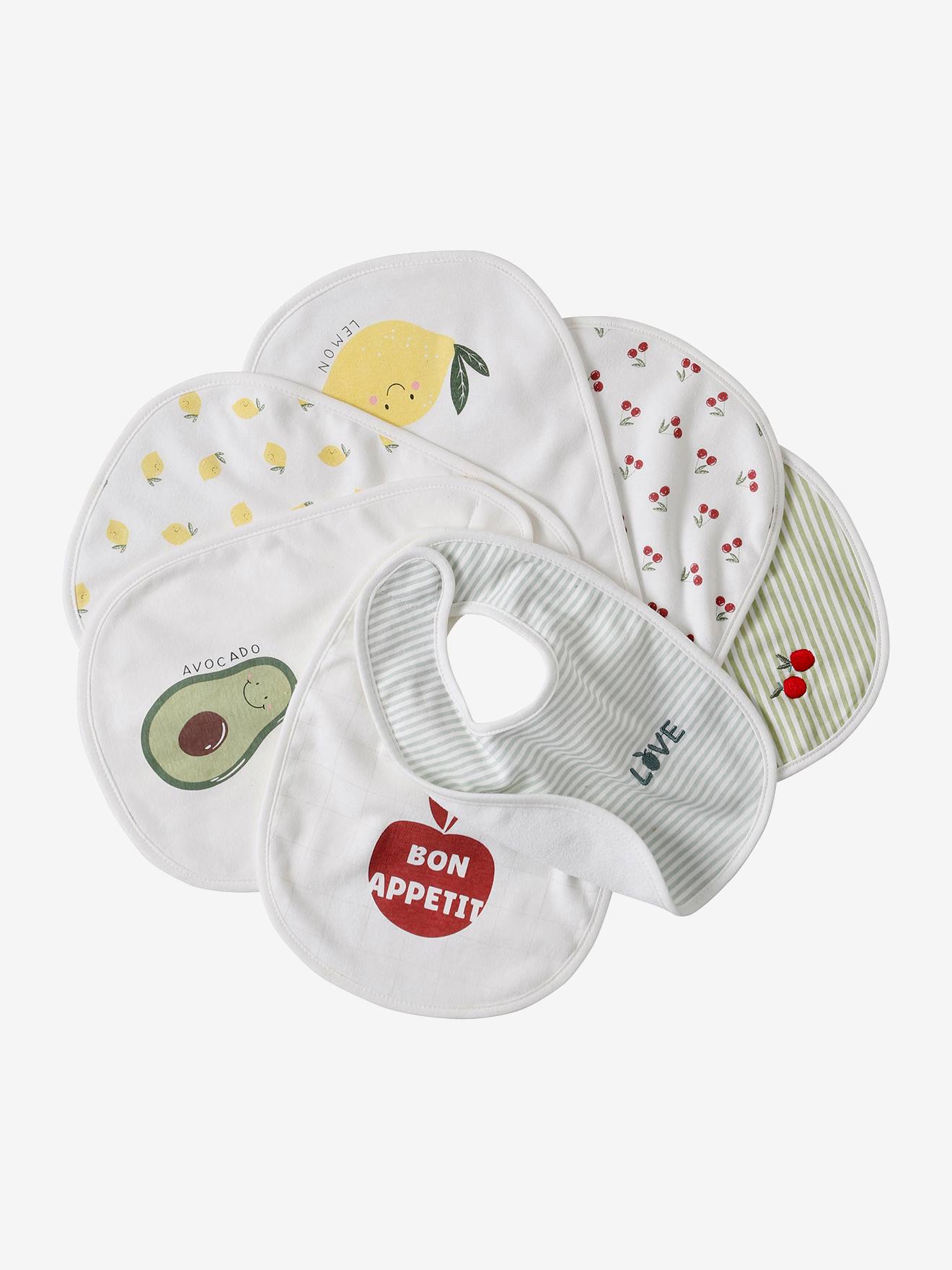 Lot de 7 bavoirs naissance en coton bio* vertbaudet multicolore