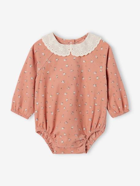 Barboteuse en velours imprimé fleurs bébé col en broderie anglaise  - vertbaudet enfant