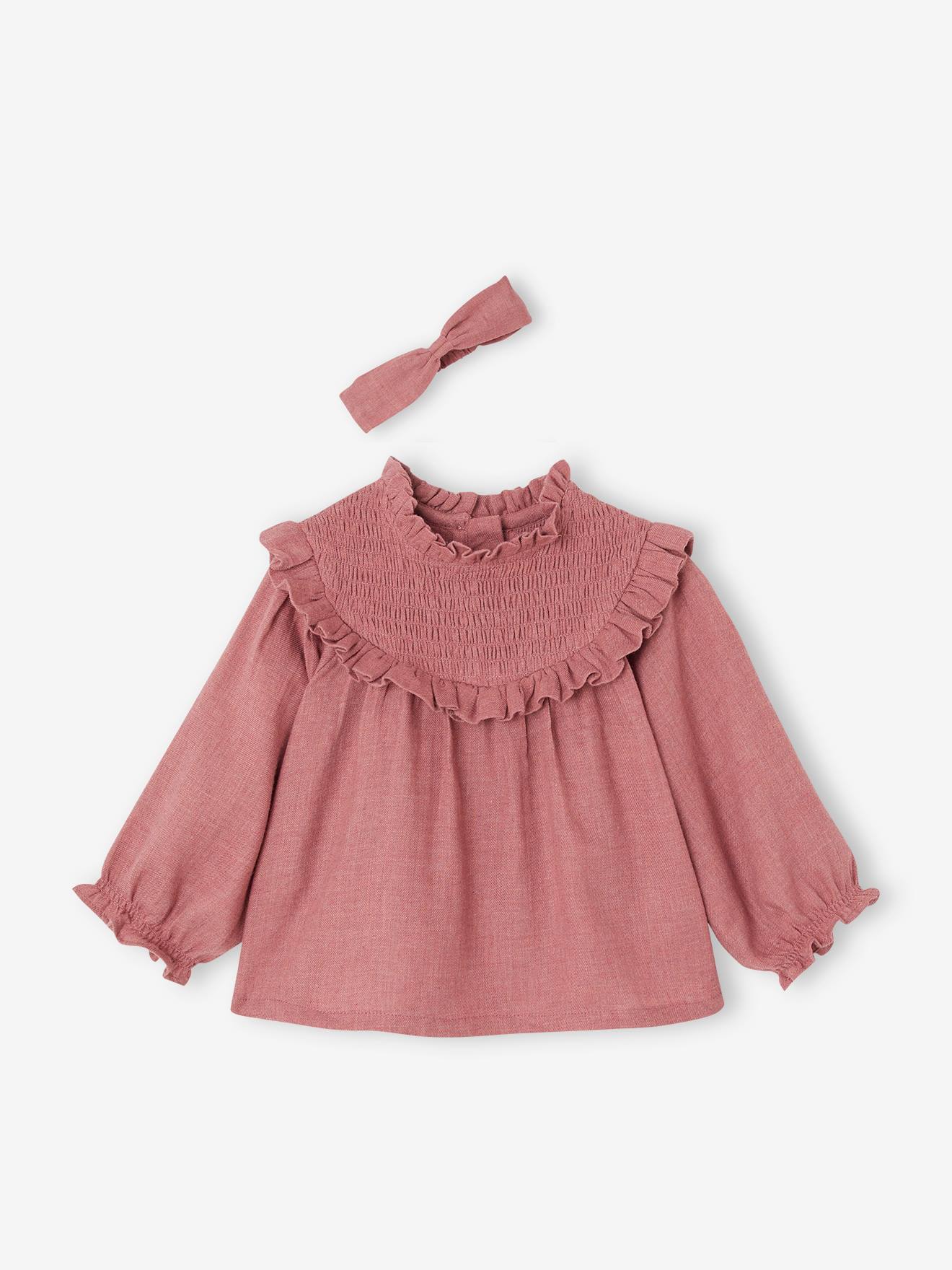 Blouse à smocks bébé et son bandeau assorti violine