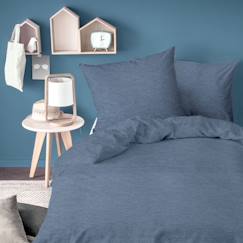 -Parure de lit en jersey de coton - MATT & ROSE - Bleu chiné - Fermeture bouteille