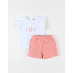 -Ensemble t-shirt lapins, short, corail,écru