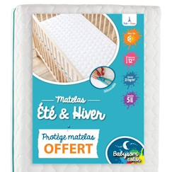 Chambre et rangement-Literie-Matelas-Babysom - Matelas Bébé Climatisé - 60x120 cm | OFFERT : 1 Protège Matelas Imperméable | 1 Face Été Fraîche et 1 Face Hiver Ouatinée