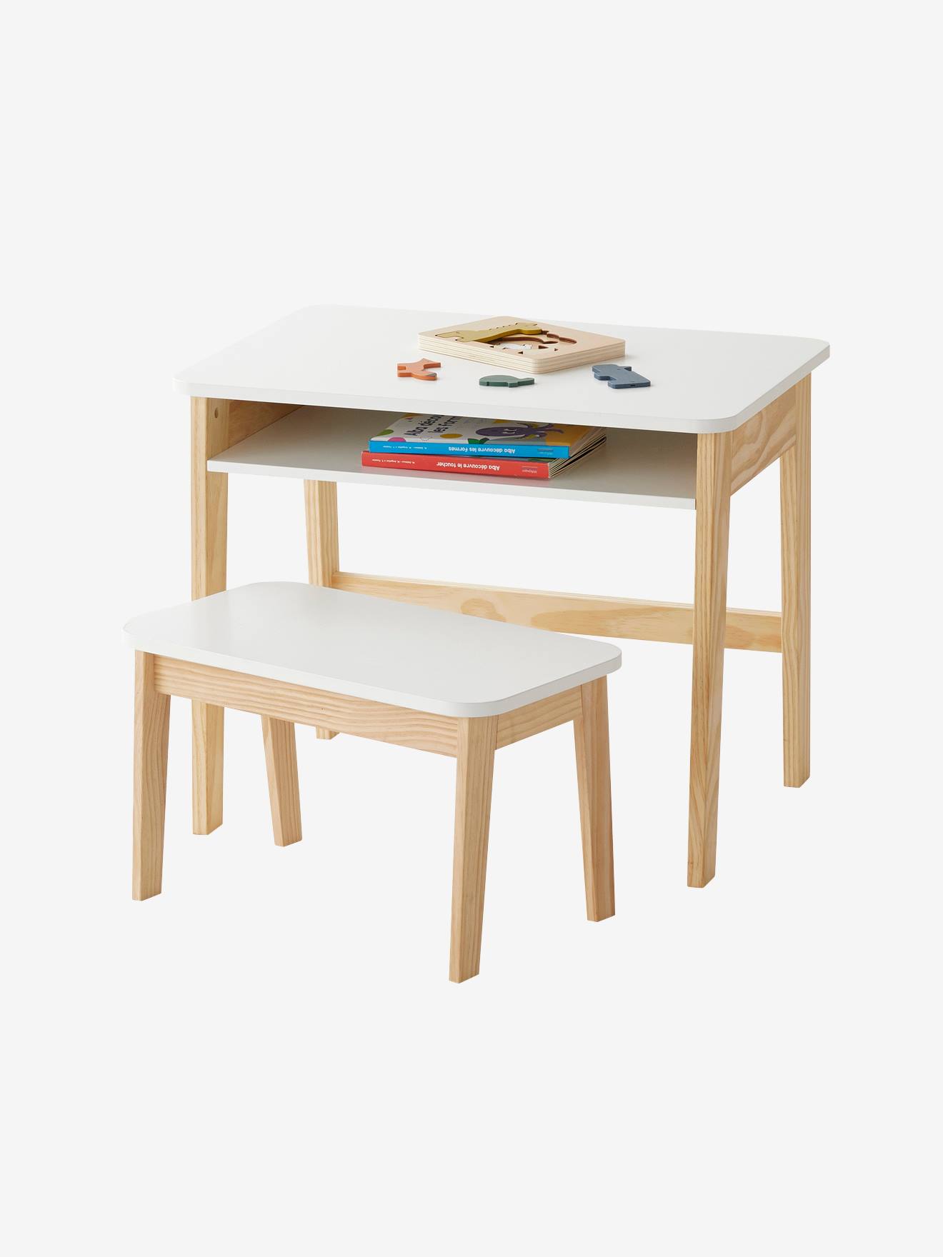 Bureau + tabouret maternelle ÉCOLIER blanc