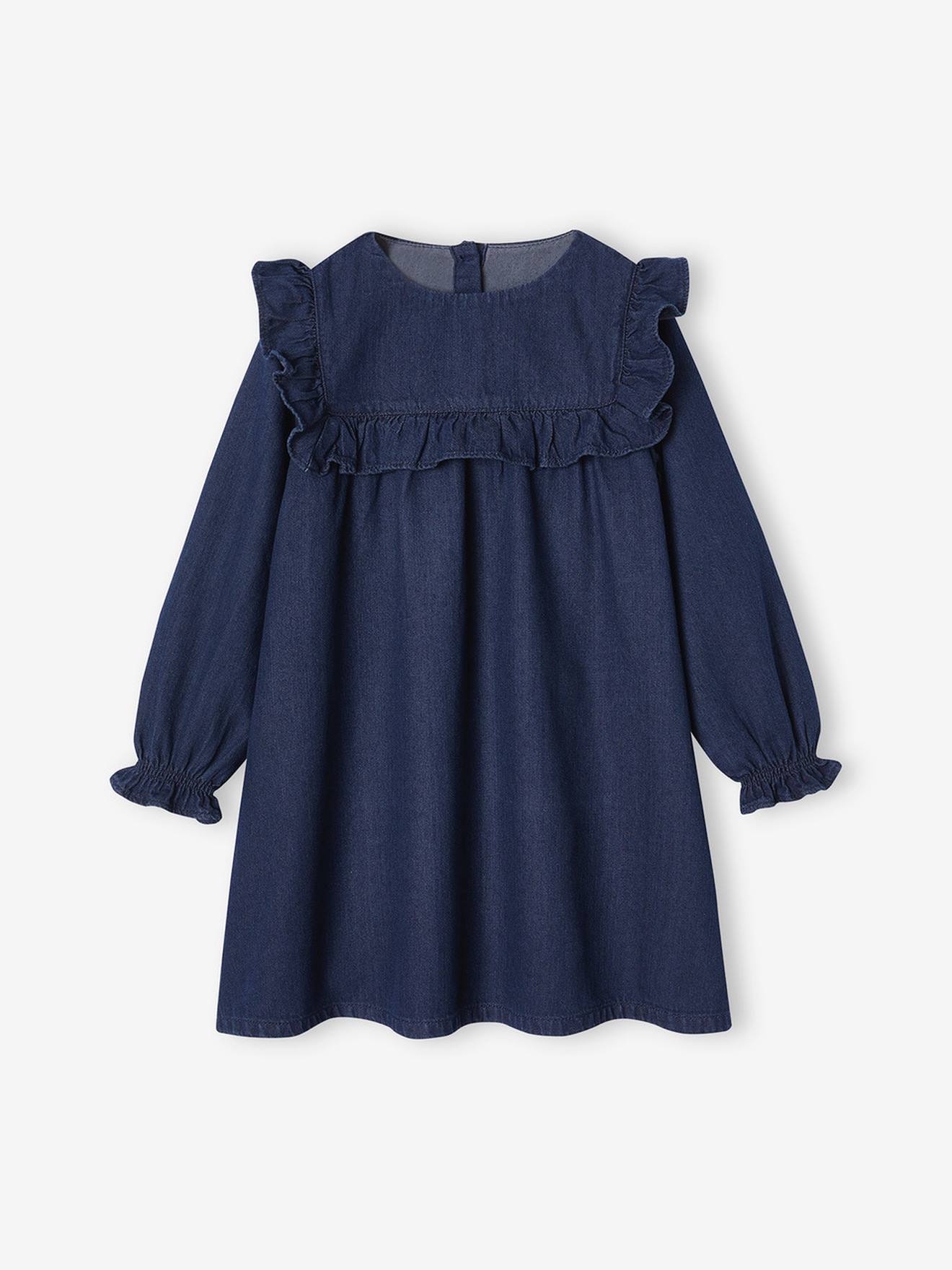 Robe à volants en denim léger fille bleu foncé