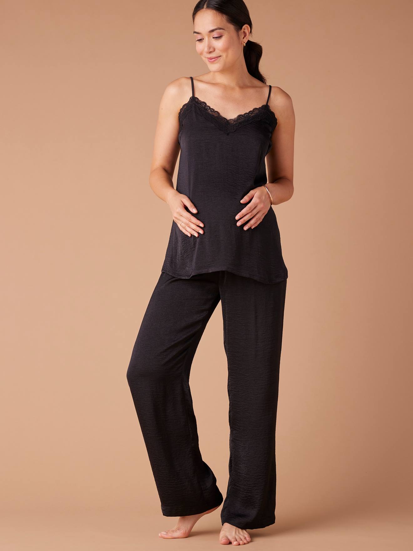 Pyjama de grossesse fluide effet satiné ENVIE DE FRAISE noir