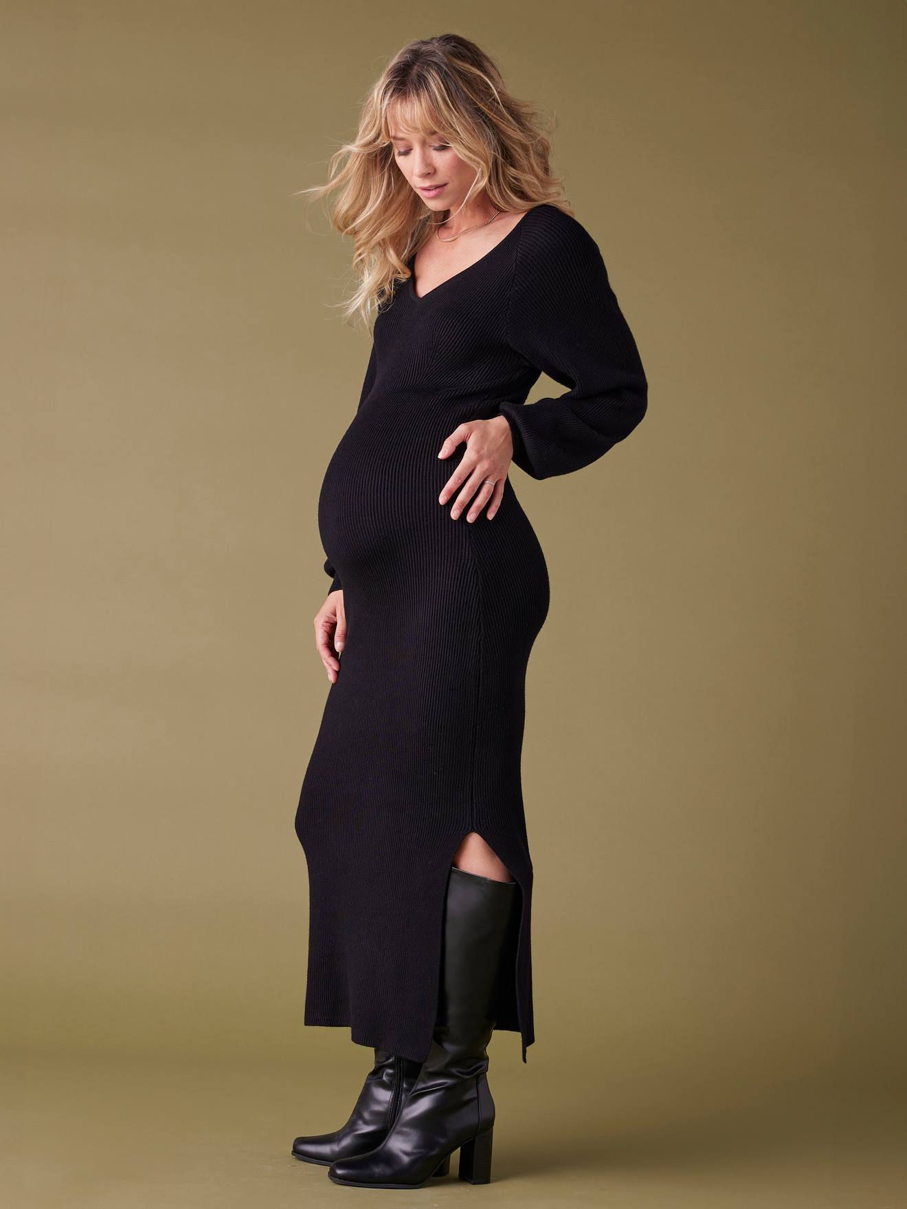 Robe longue de grossesse en maille côtelée ENVIE DE FRAISE noir