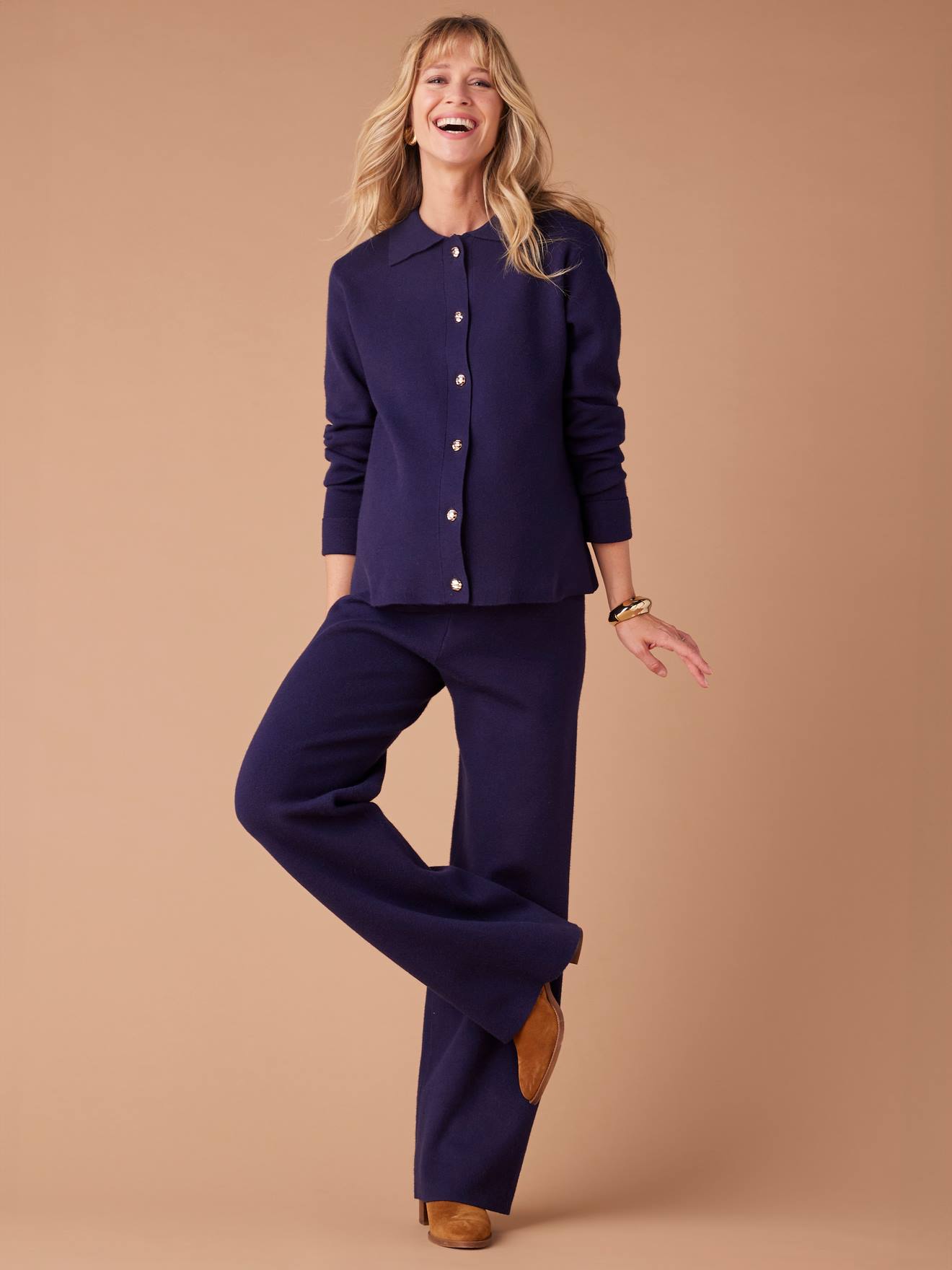 Ensemble gilet et pantalon large en tricot ENVIE DE FRAISE marine