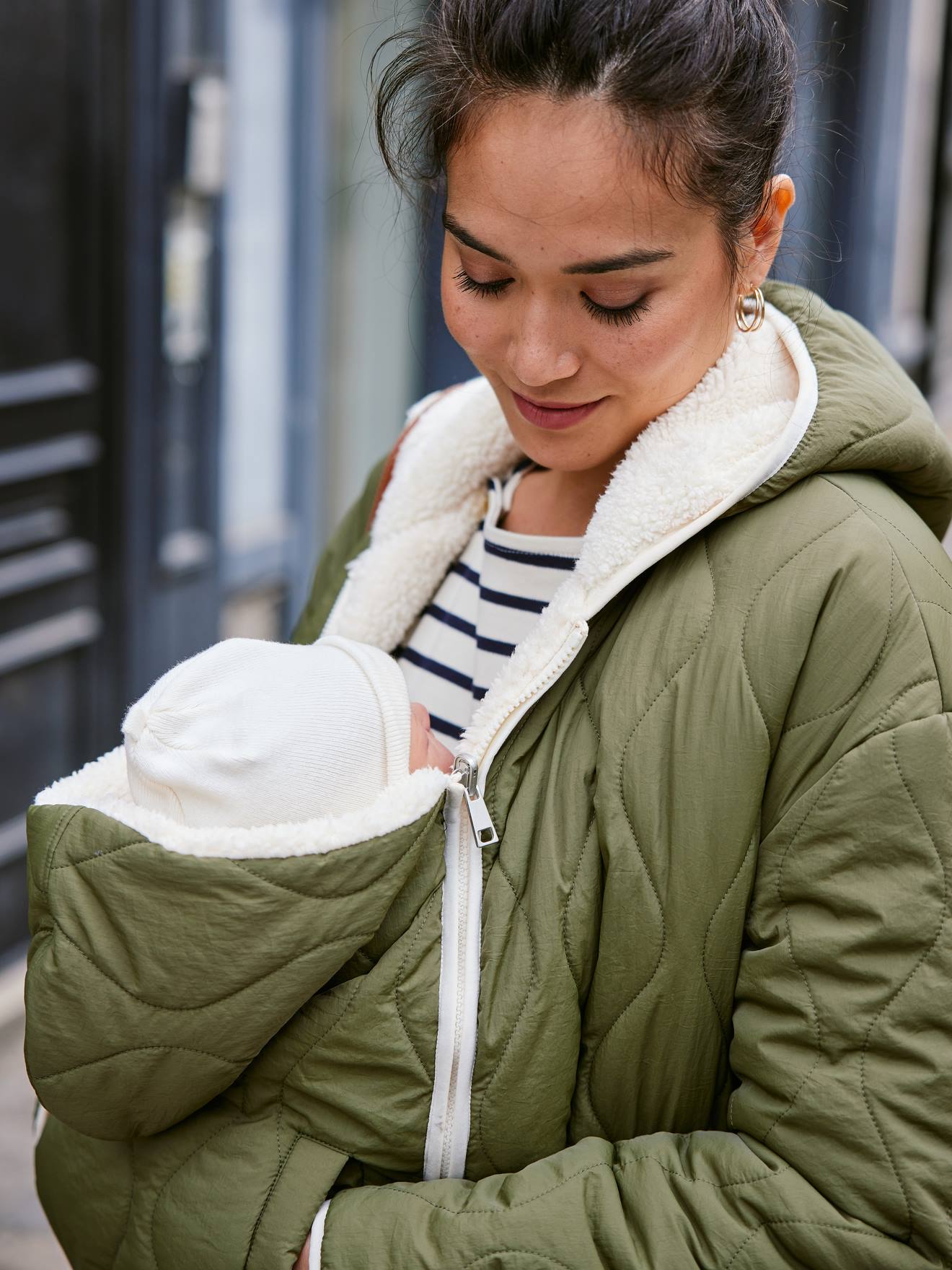 Doudoune grossesse évolutive protège bébé kaki