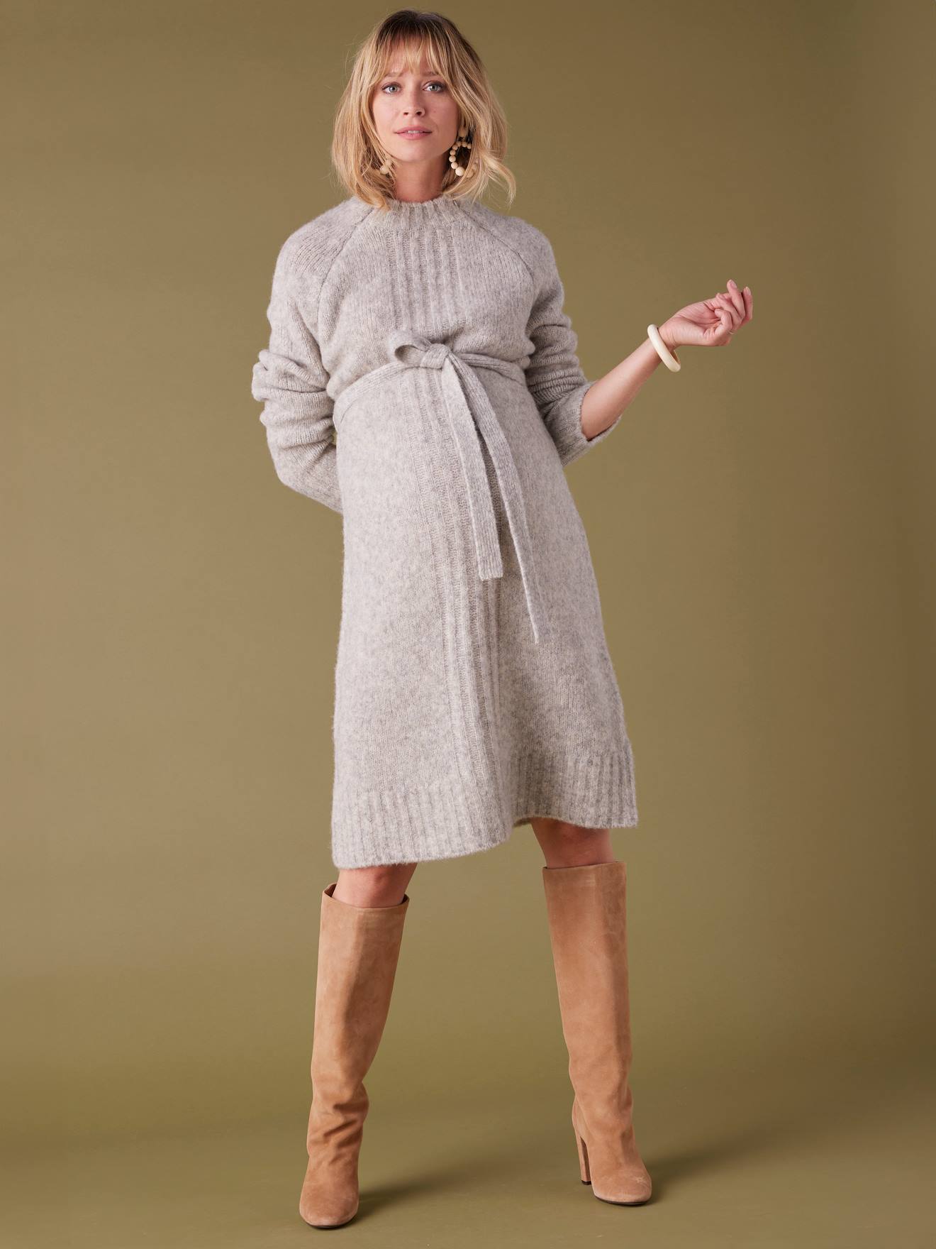 Robe de grossesse en tricot gris perle