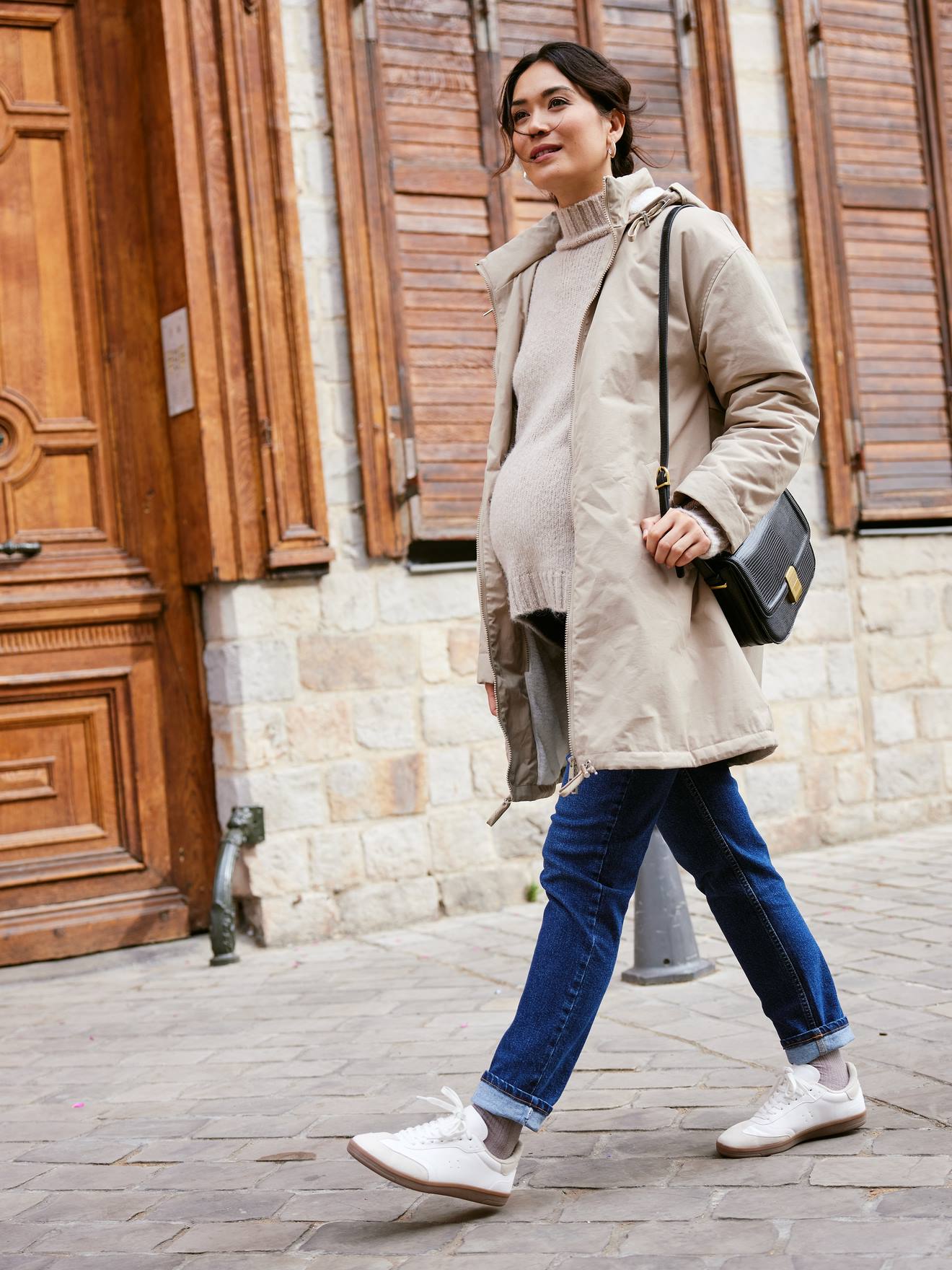 Parka évolutive de grossesse protège bébé beige (Envie De Fraise) - Image 2