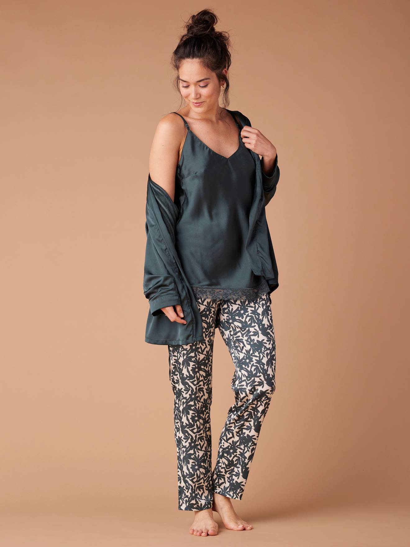 Ensemble 3 pièces homewear grossesse Envie de Fraise vert sapin