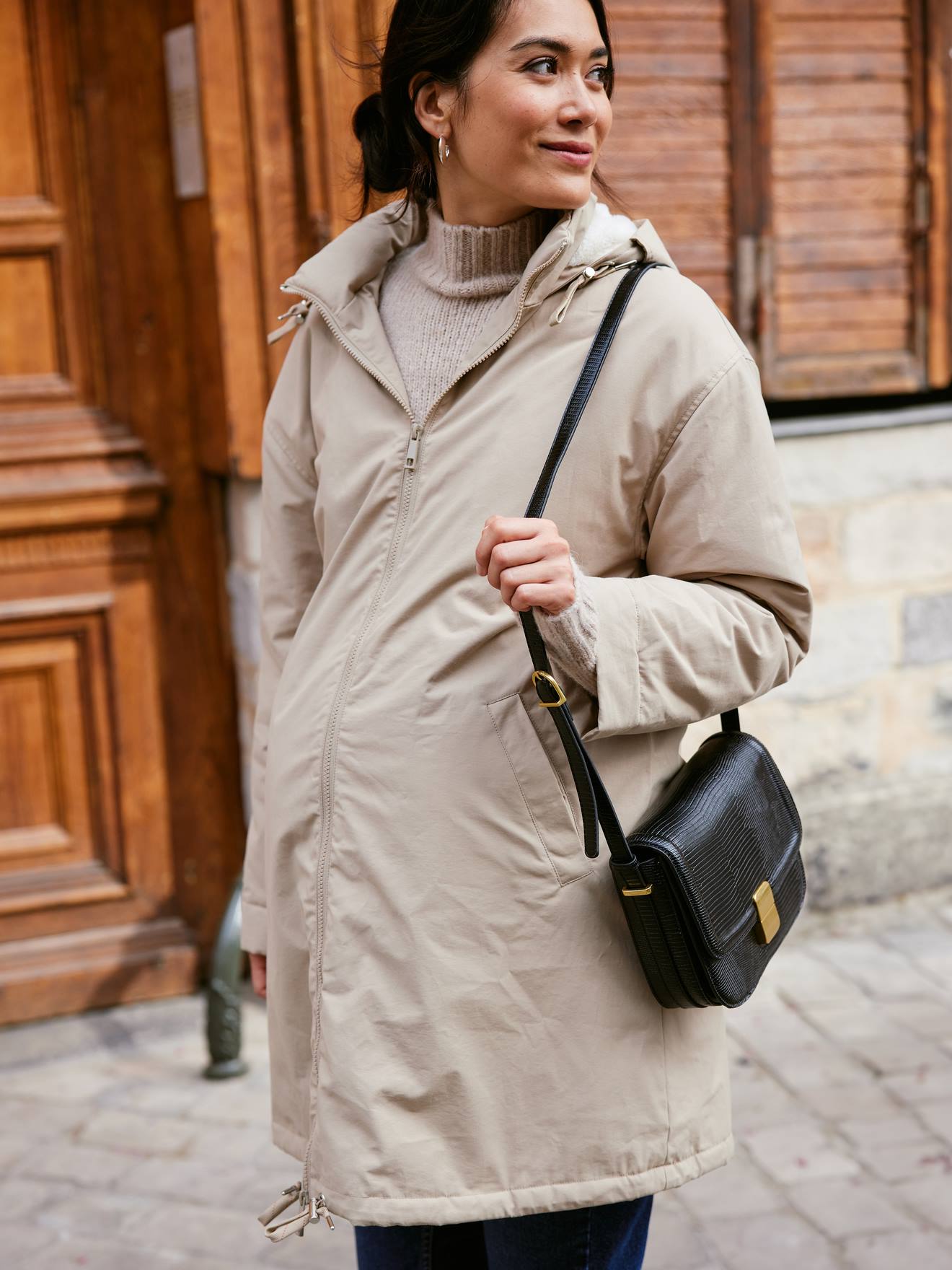 Parka évolutive de grossesse protège bébé beige (Envie De Fraise) - Image 1