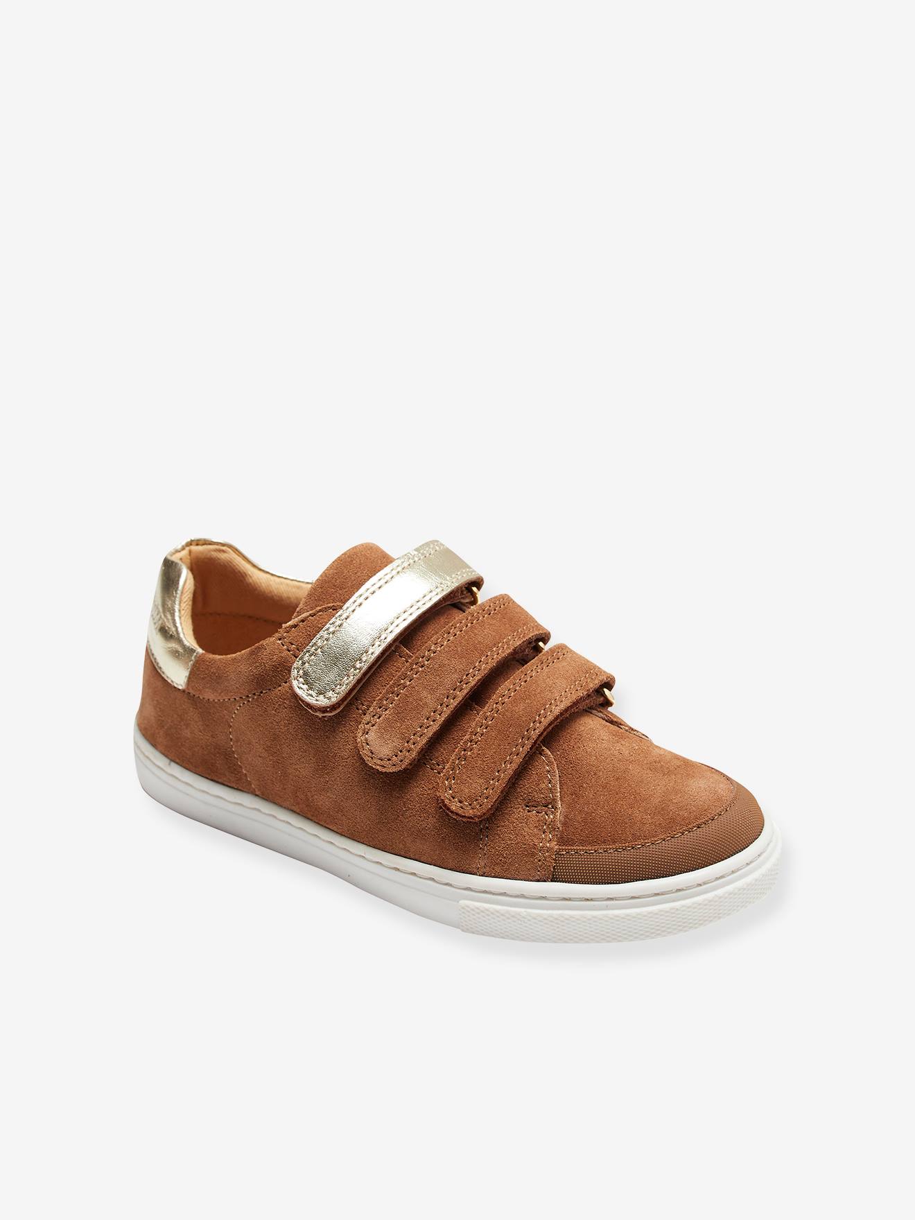 Baskets scratchées en cuir fille marron