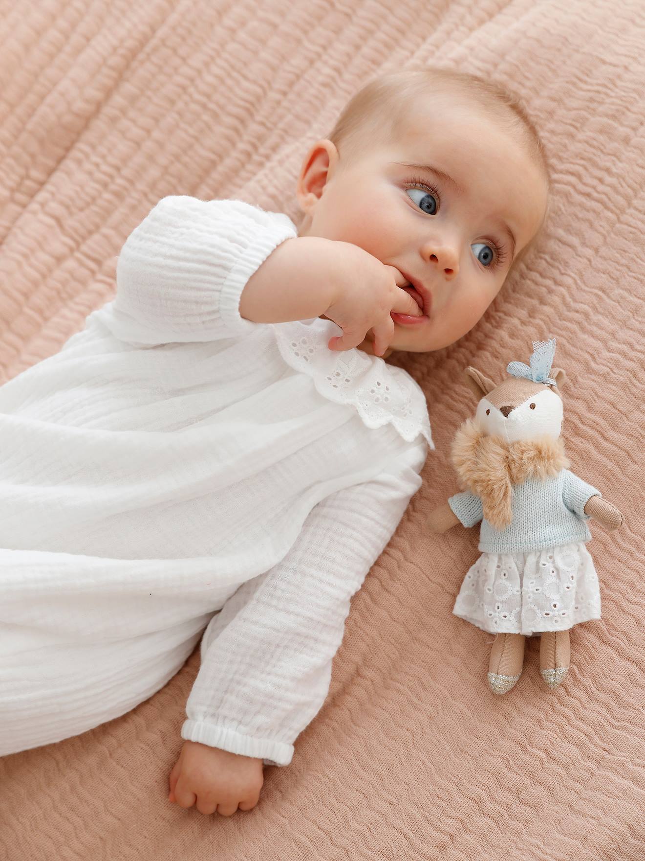 Combinaison en gaze de coton doublé bébé ivoire