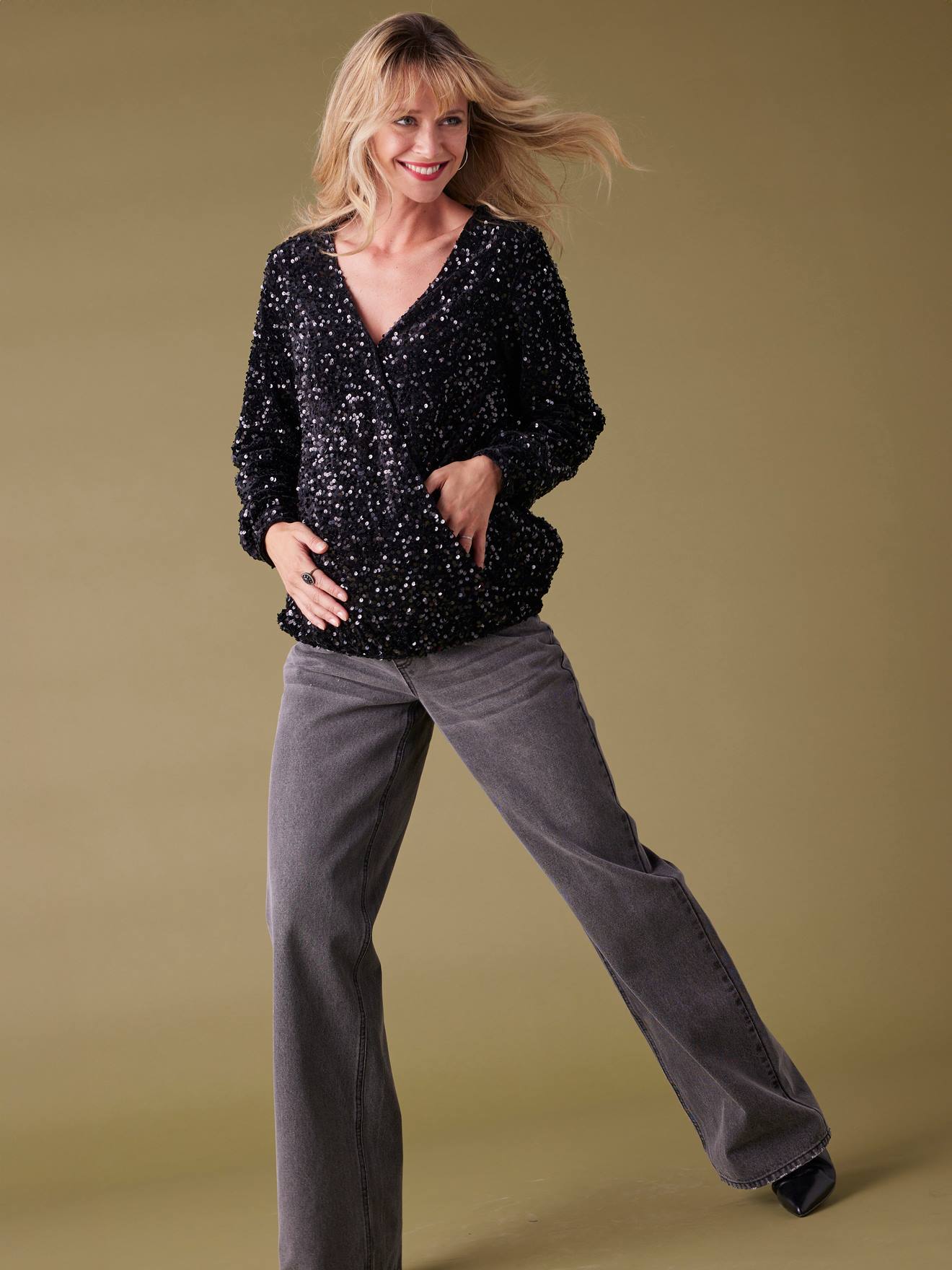 Blouse à sequins grossesse noir