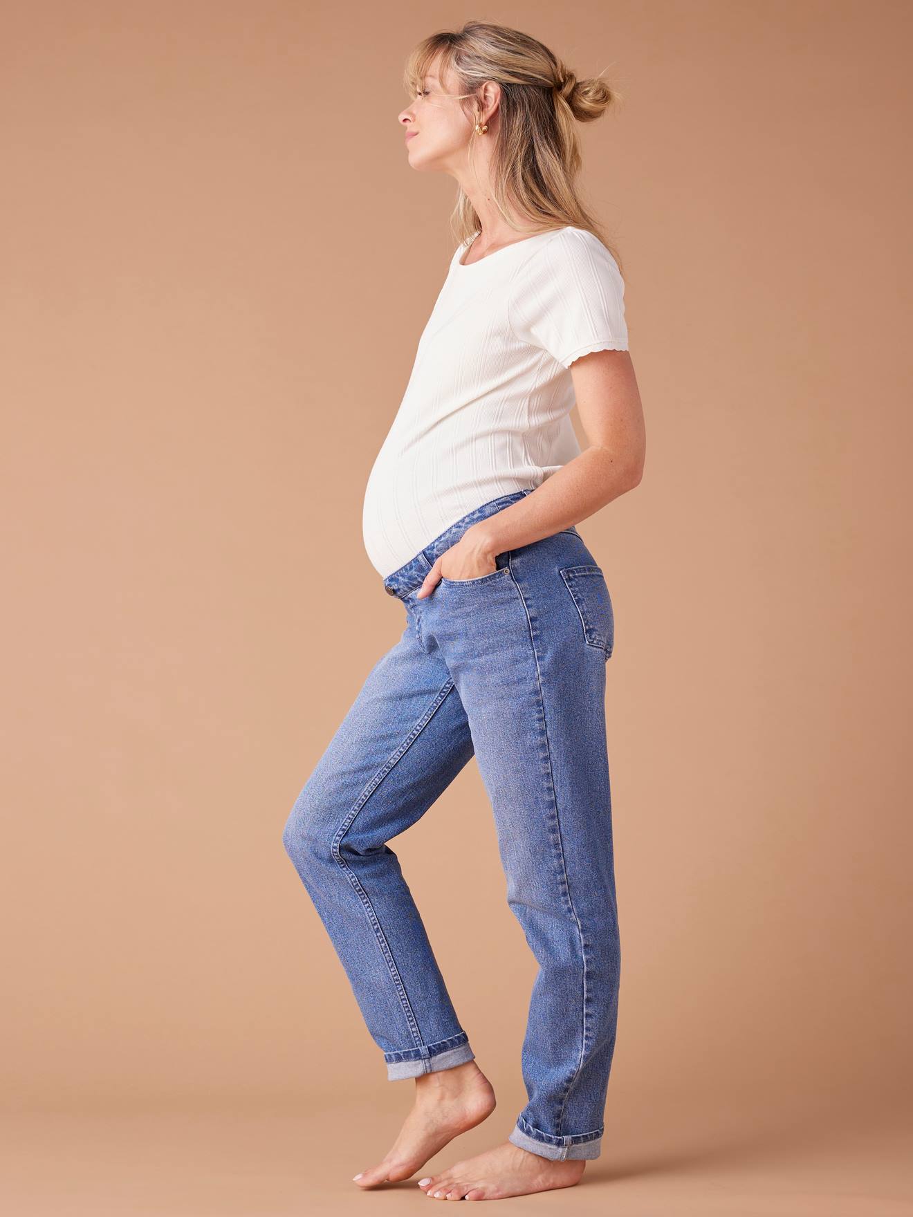 Jean de grossesse mom slim fit bandeau détachable stone