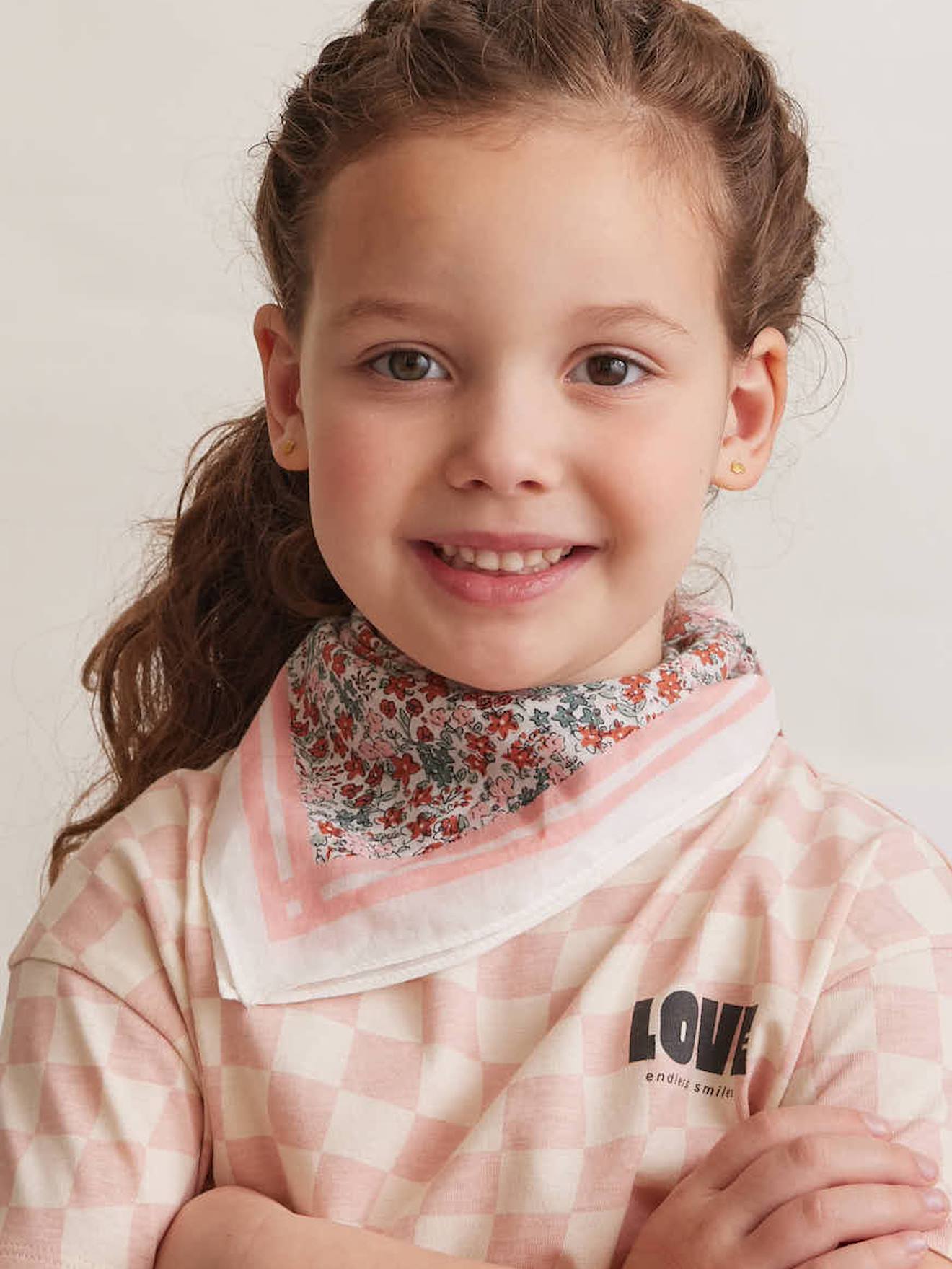 Foulard imprimé fleurs fille corail