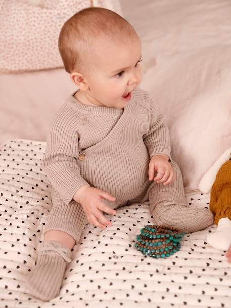 Vertbaudet - Pantalon bébé mixte et chaussons en tricot beige