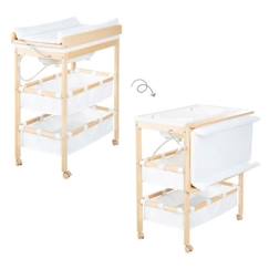 Puériculture-ROBA Table à Langer avec Baignoire Baby Pool en Bois Naturel + Matelas à Langer Hydrofuge et Étagères en tissu - Plan Pivotable