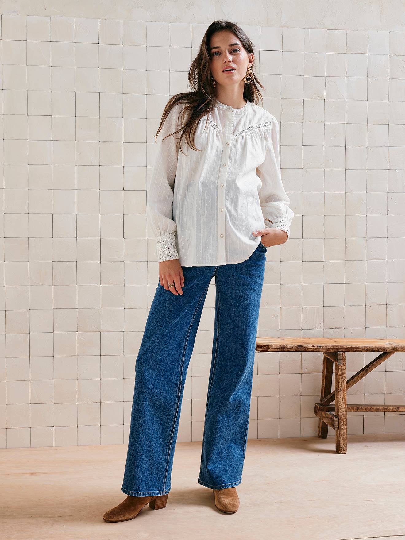 Blouse effet broderie grossesse et allaitement blanc