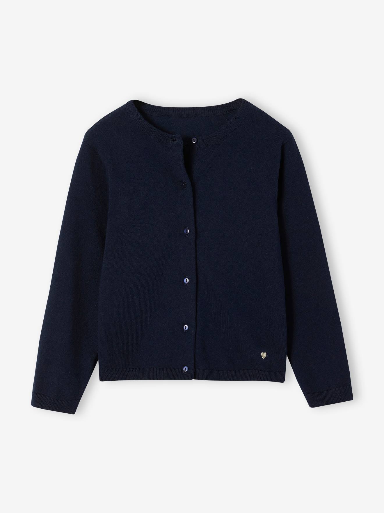 Gilet Basics fille en maille fine marine